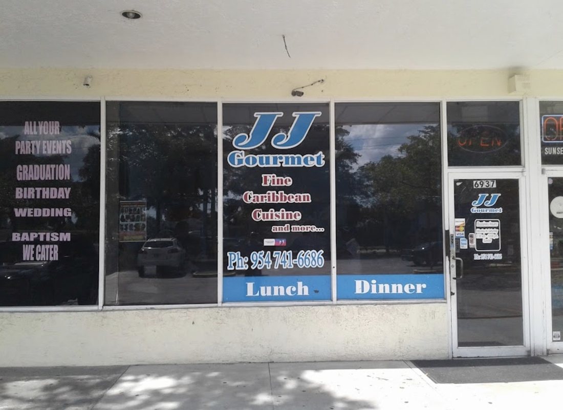 The J J Gourmet storefront at 6937 Sunset Strip in Gold Coast Plaza